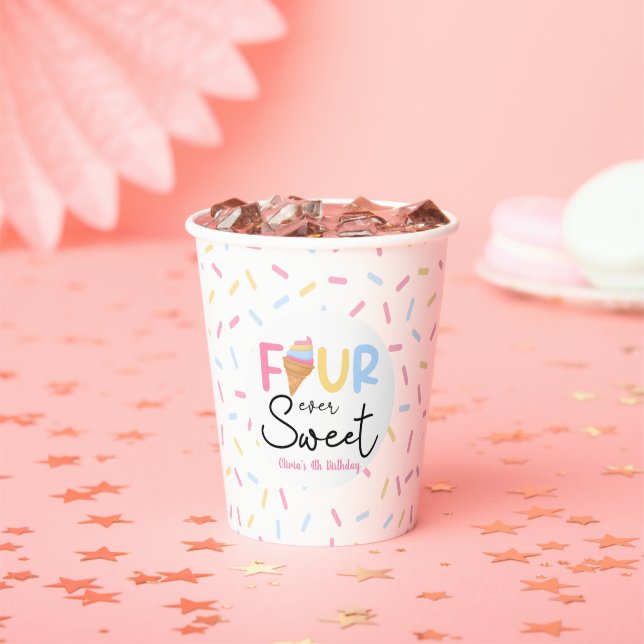 Gobelets En Papier Four Ever Sweet Ice Cream 4e fête d'anniversaire (Insitu)