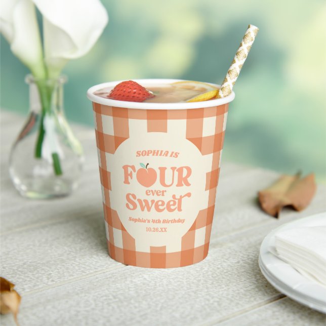 Gobelets En Papier Four Ever Sweet Peach Fruit 4e fête d'anniversaire (Insitu)