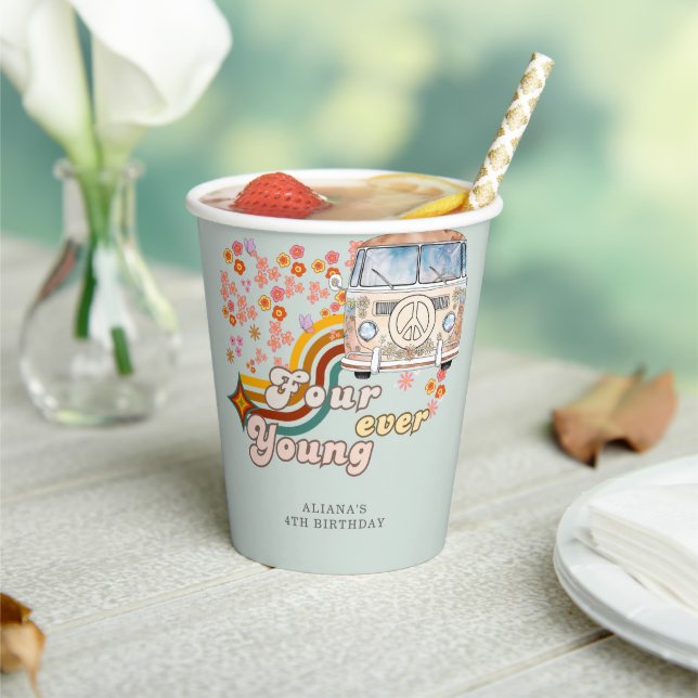 Gobelets En Papier Fourever Young Daisy Hippie Van Quatrième annivers (Insitu)