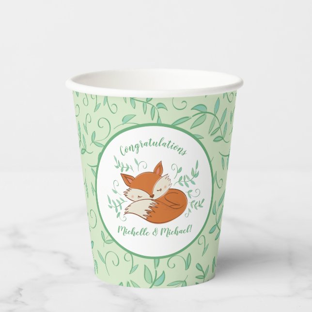 Gobelets En Papier Fox Baby shower Animaux boisés (Recto)