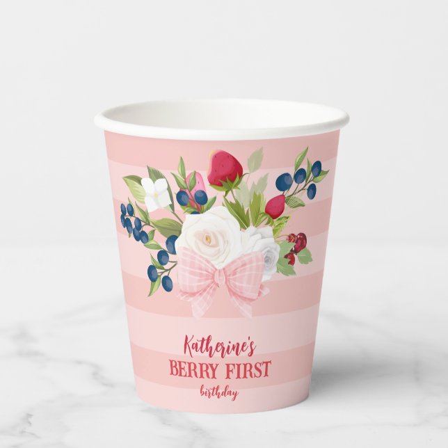 Gobelets En Papier Fraise 1er anniversaire Berry Sweet Pink (Recto)