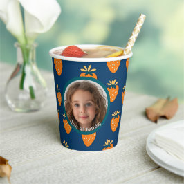 Gobelets En Papier Fraise jaune Bleu Personnalisé Photo et nom