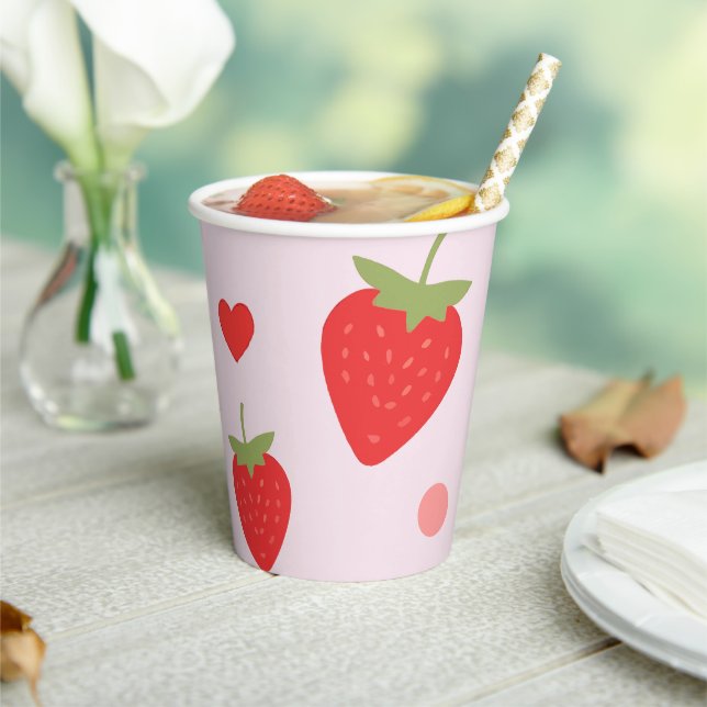 Gobelets En Papier Fraise Sweet Rose Fille Anniversaire (Insitu)