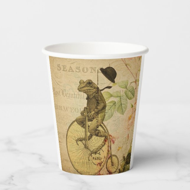 Gobelets En Papier Français Ephemera Frog équitation Rose de vélo (Verso)