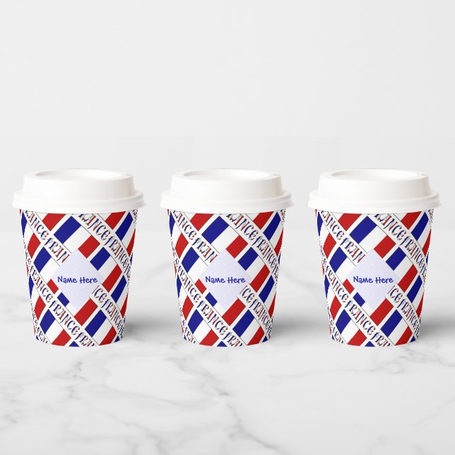 Gobelets En Papier France French Flag Tiled Blue Personalized Name (Multi)