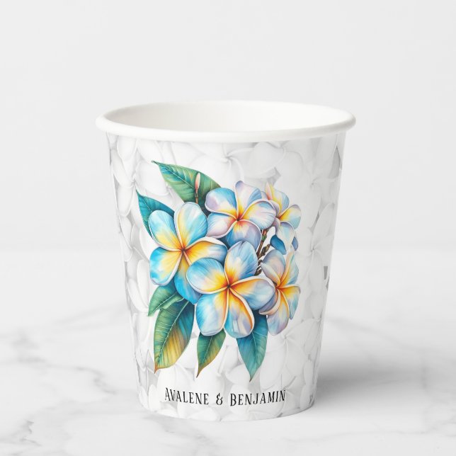 Gobelets En Papier Frangipani Floral Hawaii Mariage personnalisé (Recto)