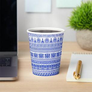 Gobelets En Papier Fret grec, Motif méditerranéen, Bleu