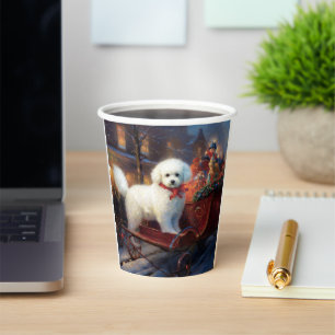 Gobelets En Papier Frise de Bichon Frise Festin de Noël
