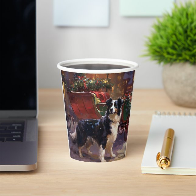 Gobelets En Papier Frontière Collie Festive de Noël (Insitu)