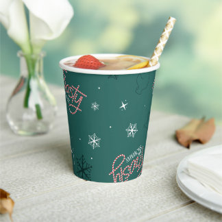 Gobelets En Papier Frosty Snowman Green Snowflake Motif
