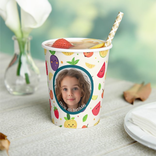 Gobelets En Papier Fruit thème Photo personnalisée et nom (Insitu)