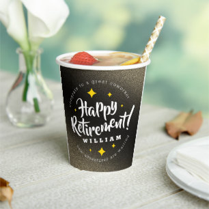Gobelets En Papier Fun Gold Glitter Stars Retirement New Adventures