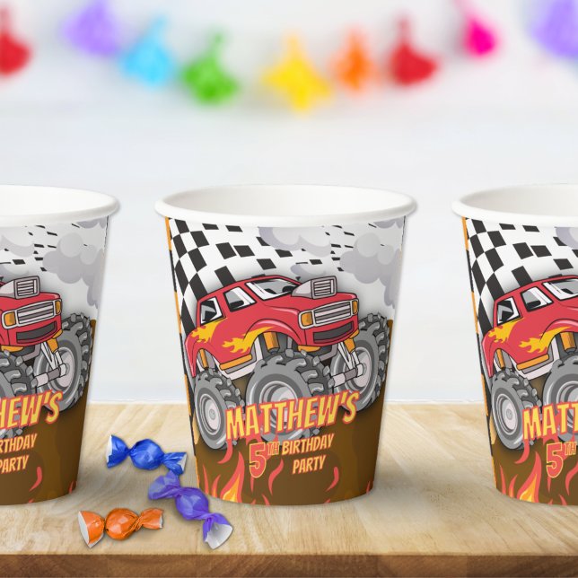 Gobelets En Papier Fun Monster Truck Birthday Paper Cups (Créateur téléchargé)