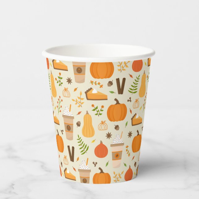 Gobelets En Papier Fun Orange Fall Motif (Recto)
