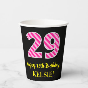 Gobelets En Papier Fun Pink Stripes "29" : Joyeux 29ème anniversaire 