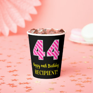 Gobelets En Papier Fun Pink Stripes "44" : Joyeux 44ème anniversaire