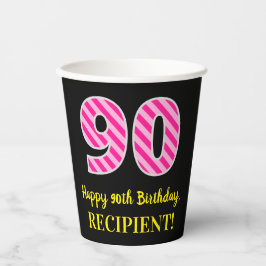 Gobelets En Papier Fun Pink Stripes "90" : Joyeux 90ème anniversaire 
