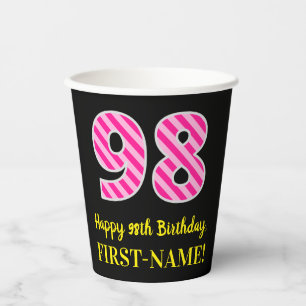 Gobelets En Papier Fun Pink Stripes "98" : Joyeux 98ème anniversaire 