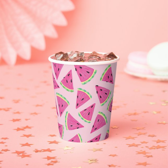 Gobelets En Papier Fun Pink Tropical Summer Watermelon motif (Insitu)
