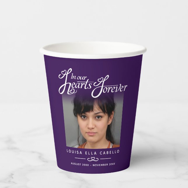 Gobelets En Papier Funérailles dans nos coeurs pour toujours violet p (Recto)