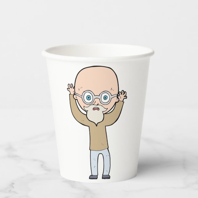Gobelets En Papier Funny Bald Quirky Old Man with Beard (Recto)