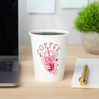 Gobelets En Papier Funny Coffee Soulmate Skeleton Red Hearts