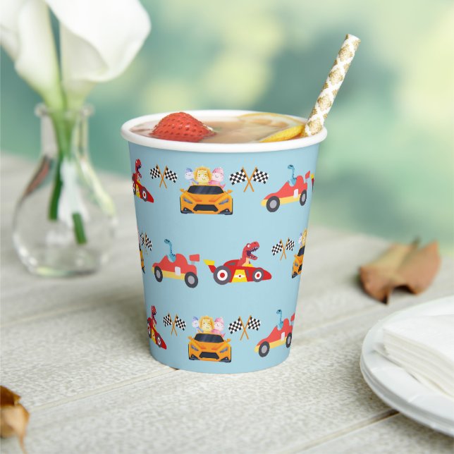 Gobelets En Papier Funny Dinosaur voiture de course garçon anniversai (Insitu)