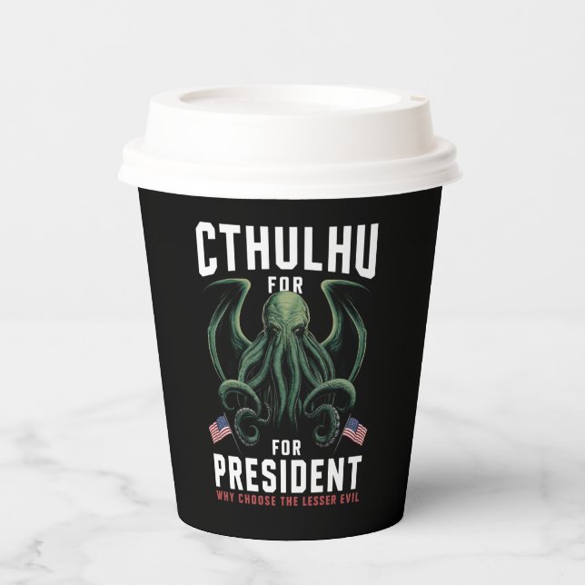 Gobelets En Papier Funny Elections 2024 Cthulhu pour le président (Recto)