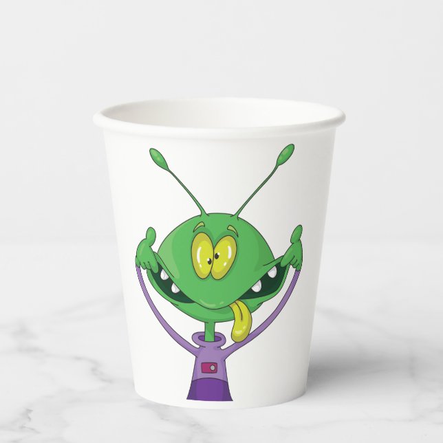 Gobelets En Papier Funny Green Alien Making Silly Face (Recto)