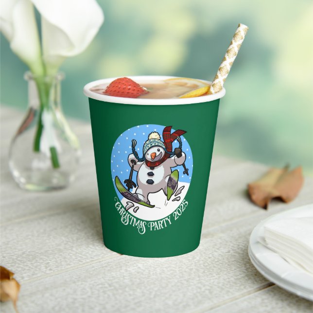 Gobelets En Papier Funny Snowman Ski fête de Noël Année Cartoon (Insitu)