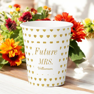 Gobelets En Papier Futur Madame Fête de Mariage Cœurs Dorés Chic