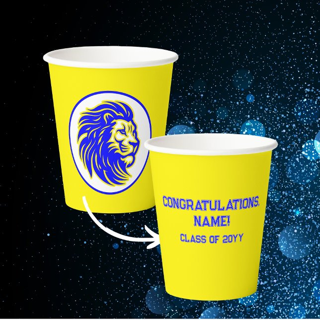 Gobelets En Papier Gahanna Lincoln Lions Jaune et Bleu Nom du grade (Créateur téléchargé)