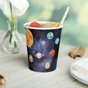 Gobelets En Papier Galaxie Bleue Moderne Planètes Espace