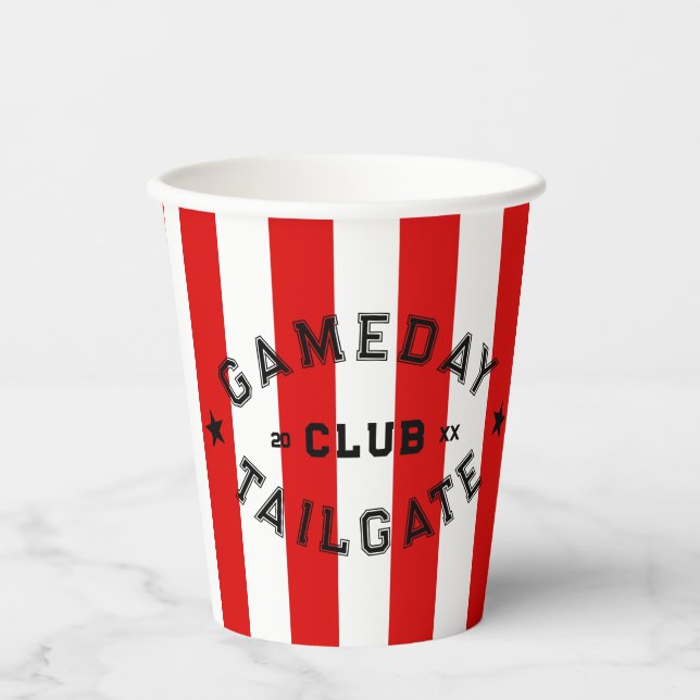 Gobelets En Papier Gameday Tailgate Club Red Stripe Custom Party (Recto)