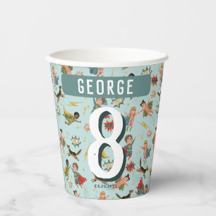 Gobelets En Papier Garçons Cool Bleu BD Livre Superhero Anniversaire 