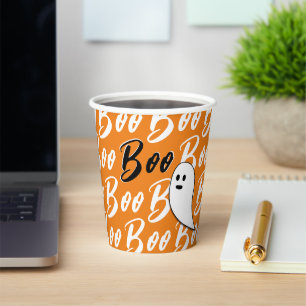 Gobelets En Papier Ghost Halloween noir blanc orange boite