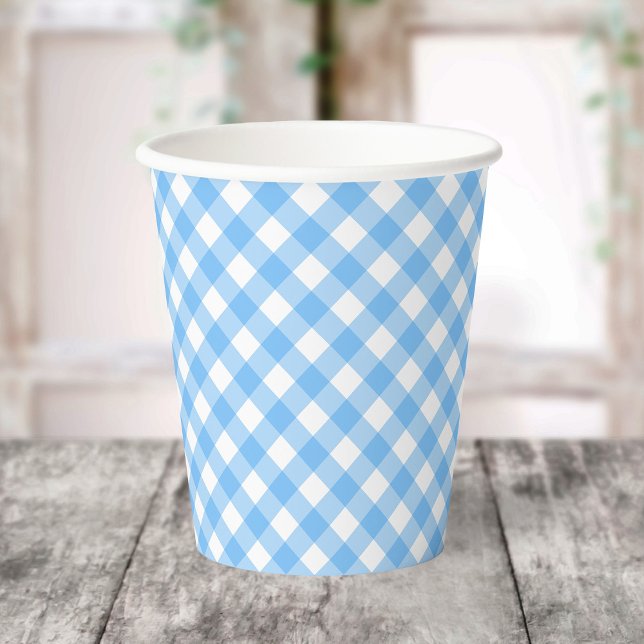 Gobelets en papier Gingham Bleu Bébé (Créateur téléchargé)