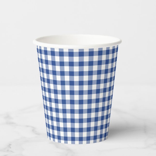 Gobelets En Papier Gingham Classique Bleu Vrai (Recto)