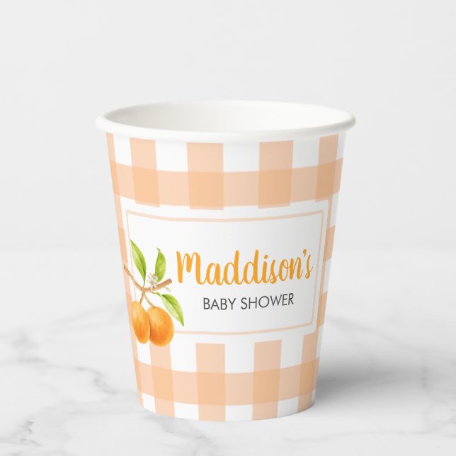 Gobelets En Papier Gingham Orange Baby Shower (Recto)
