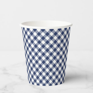 Gobelets En Papier Gingham Rétro Bleu Marine