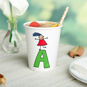 Gobelets En Papier Girl Dancing on Green Letter A Fun Alphabet