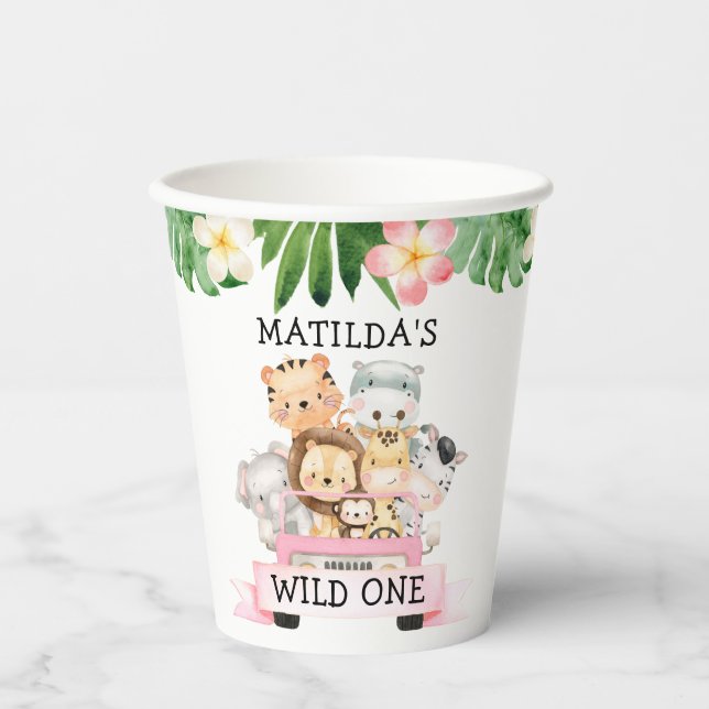 Gobelets En Papier Girl Jungle Safari Anniversaire Coupes de papier (Recto)