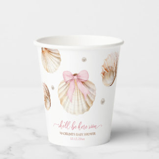 Gobelets En Papier Girl Pink Bow Shell Baby Shower Paper Cups