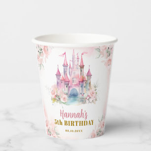 Gobelets En Papier Girl Princess Royal Castle Cinquième anniversaire