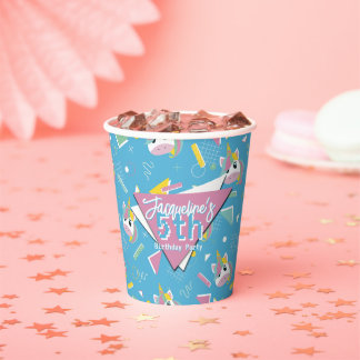 Gobelets En Papier Girls Retro Blue Unicorn Anniversaire
