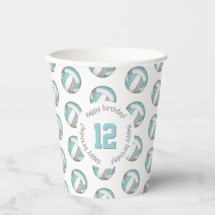 Gobelets En Papier girly aqua gris volleyballs fête d'anniversaire
