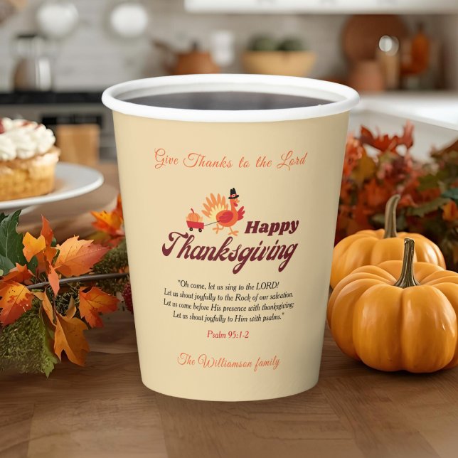 Gobelets En Papier Give Thanks Thanksgiving Bible Verse | Custom Name (Créateur téléchargé)