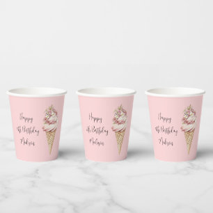 Gobelets En Papier Glace d'anniversaire Fleur Rose Voici la Pelle
