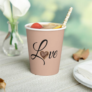Gobelets En Papier Glam Leopard Heart Love Design