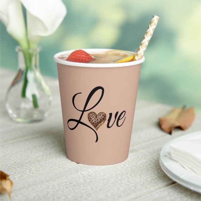 Gobelets En Papier Glam Leopard Heart Love Design (Insitu)